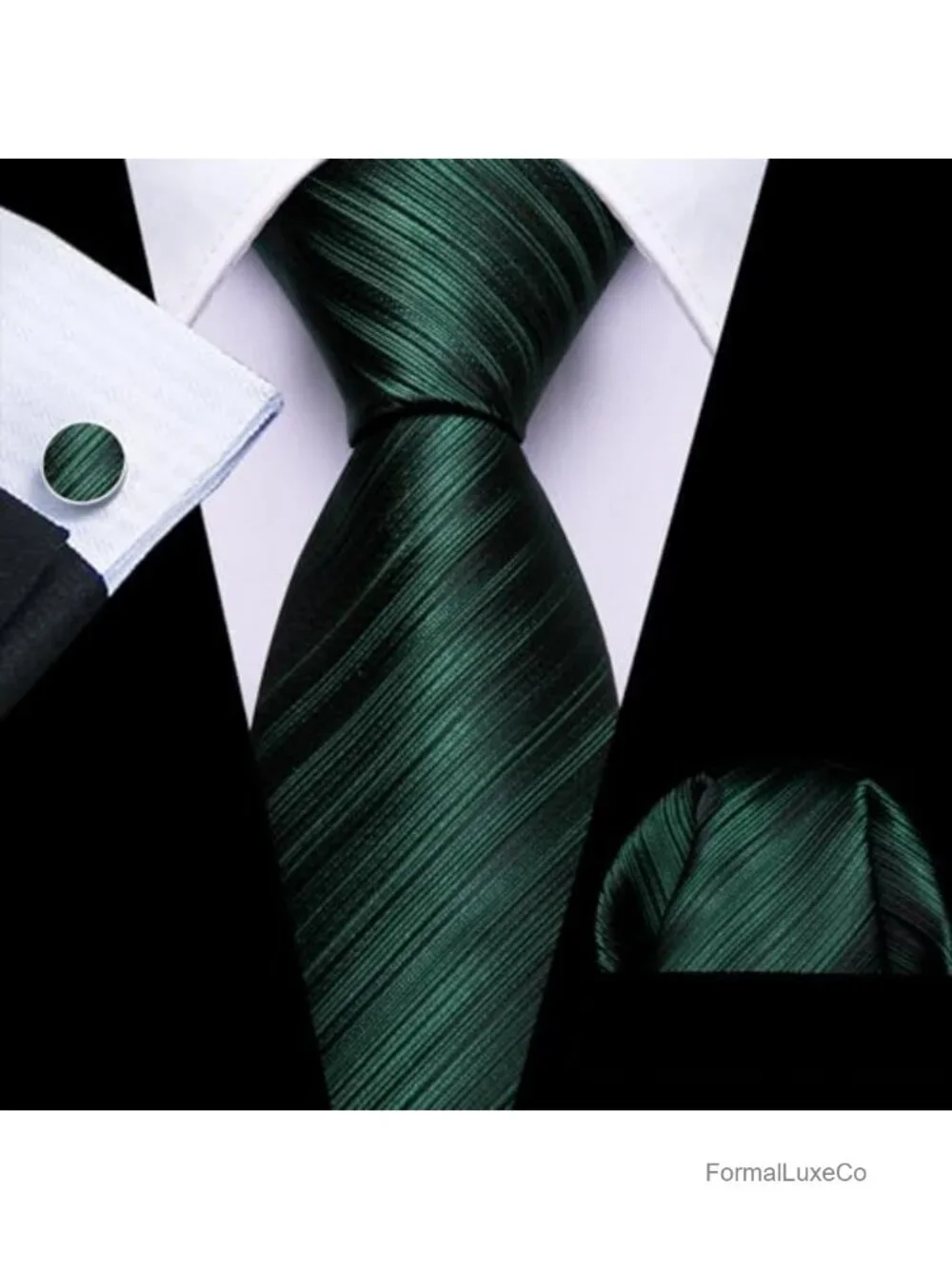 Men's Silk Tie Set with Handkerchief & Cufflinks, Striped, Wedding